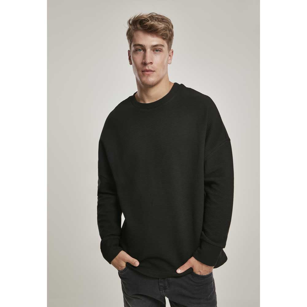 Urban Classics - Cut On Sleeve Naps Interlock Rundhalspullover - Schwarz